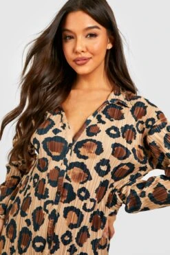 Vestito Camicia Oversize Plissettato Animalier -Negozio al dettaglio Vestiti gzz30204 brown xl 3