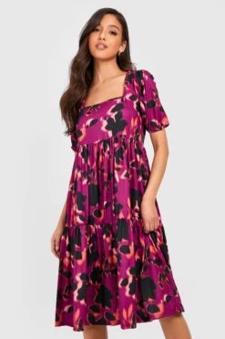 Vestito Midi A Fiori Con Scollo Quadrato E Balze -Negozio al dettaglio Vestiti gzz30335 purple xl 2