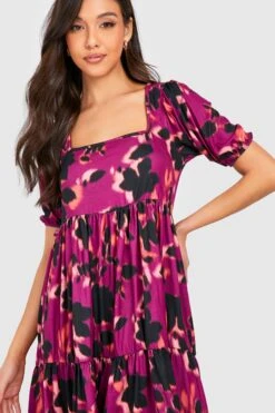 Vestito Midi A Fiori Con Scollo Quadrato E Balze -Negozio al dettaglio Vestiti gzz30335 purple xl 3