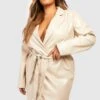 Vestito Blazer Plus Size In PU Effetto Pelle Con Cintura