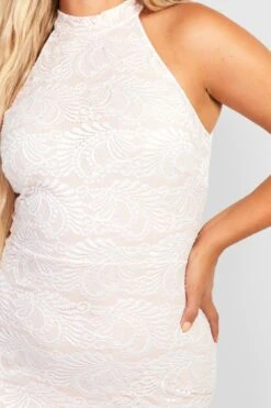 Vestito Longuette Plus Size In Pizzo A Contrasto Con Scollo A Vogatore 7 Vestito Longuette Plus Size In Pizzo A Contrasto Con Scollo A Vogatore -Negozio al dettaglio Vestiti gzz30417 ivory xl 3