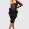Vestito Midi Plus Size Con Pannelli In Pizzo A Contrasto