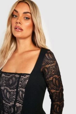 Vestito Midi Plus Size Con Pannelli In Pizzo A Contrasto 7 Vestito Midi Plus Size Con Pannelli In Pizzo A Contrasto -Negozio al dettaglio Vestiti gzz30418 black xl 3