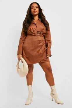 Vestito Camicia Scaldacuore Plus Size Con Polsini Ampi -Negozio al dettaglio Vestiti gzz30438 chocolate xl 2