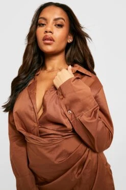 Vestito Camicia Scaldacuore Plus Size Con Polsini Ampi -Negozio al dettaglio Vestiti gzz30438 chocolate xl 3