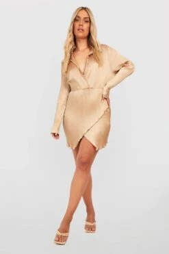 Vestito Camicia Scaldacuore Plus Size In Raso Plissettato 6 Vestito Camicia Scaldacuore Plus Size In Raso Plissettato -Negozio al dettaglio Vestiti gzz30442 stone xl 2