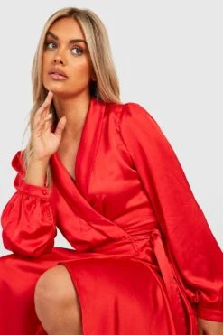 Vestito Skater Midi Plus Size In Raso Con Dettagli A Incrocio -Negozio al dettaglio Vestiti gzz30458 red xl 2