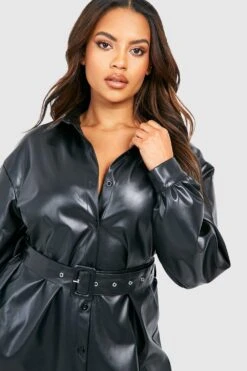 Vestito Camicia Plus Size In PU Con Cintura -Negozio al dettaglio Vestiti gzz30462 black xl 3