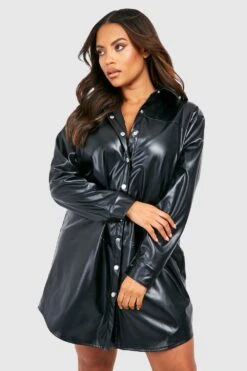 Vestito Camicia Plus Size In PU -Negozio al dettaglio Vestiti gzz30463 black xl 2