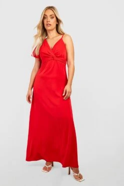 Vestito Maxi Plus Size Premium In Raso Con Dettagli Attorcigliati -Negozio al dettaglio Vestiti gzz30483 red xl 2