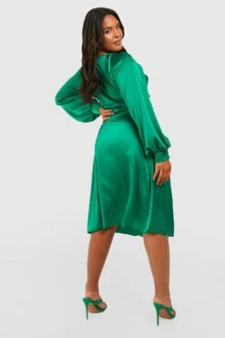 Vestito Midi Plus Size In Raso Con Nodo Frontale -Negozio al dettaglio Vestiti gzz30486 green xl 1
