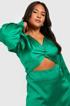 Vestito Midi Plus Size In Raso Con Nodo Frontale -Negozio al dettaglio Vestiti gzz30486 green xl 3