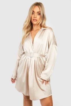 Vestito Skater Plus Size In Raso Con Strass E Fibbia