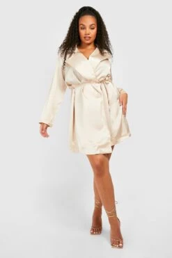 Vestito Blazer Plus Size In Raso Con Cintura -Negozio al dettaglio Vestiti gzz30497 stone xl 3