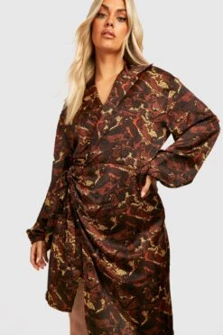 Vestito Scaldacuore Plus Size In Raso In Fantasia Cachemire E Leopardata -Negozio al dettaglio Vestiti gzz30521 brown xl 3