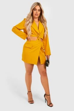 Vestito Blazer Plus Size Con Cut-out E Dettagli Attorcigliati -Negozio al dettaglio Vestiti gzz30545 mustard xl 2
