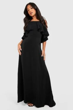 Vestito Maxi Petite Allacciato Al Collo In Raso Con Arricciature