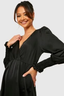 Vestito Maxi Petite In Raso Increspato Con Polsini E Volant Sul Fondo -Negozio al dettaglio Vestiti gzz30645 black xl 3
