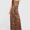 Vestito Maxi Pull-on Petite In Raso Con Stampa Leopardata