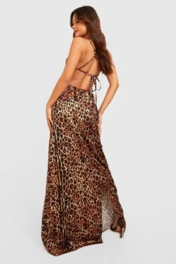 Vestito Maxi Pull-on Petite In Raso Con Stampa Leopardata -Negozio al dettaglio Vestiti gzz30651 natural xl 1