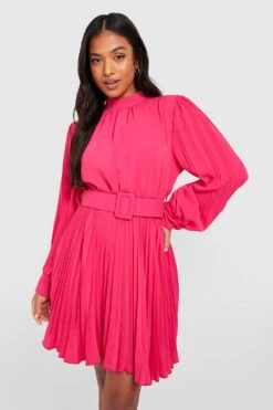 Vestito Skater Petite A Collo Alto A Pieghe Con Cintura