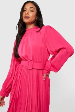 Vestito Skater Petite A Collo Alto A Pieghe Con Cintura -Negozio al dettaglio Vestiti gzz30668 hot20pink xl 3