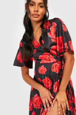 Vestito Scaldacuore Midi Premaman Stile Skater A Pieghe Con Stampa Di Rose -Negozio al dettaglio Vestiti gzz30676 black xl 3