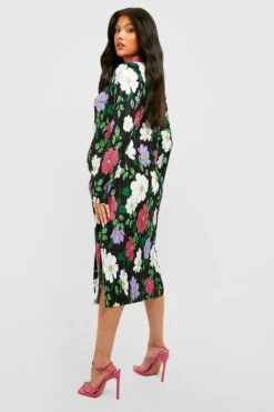Vestito Midi Premaman Plissettato A Fiori Con Maniche Svasate 5 Vestito Midi Premaman Plissettato A Fiori Con Maniche Svasate -Negozio al dettaglio Vestiti gzz30720 black xl 1