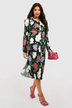 Vestito Midi Premaman Plissettato A Fiori Con Maniche Svasate 6 Vestito Midi Premaman Plissettato A Fiori Con Maniche Svasate -Negozio al dettaglio Vestiti gzz30720 black xl 2