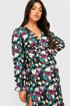 Vestito Midi Premaman In Chiffon A Fiori Con Arricciature -Negozio al dettaglio Vestiti gzz30729 black xl 2