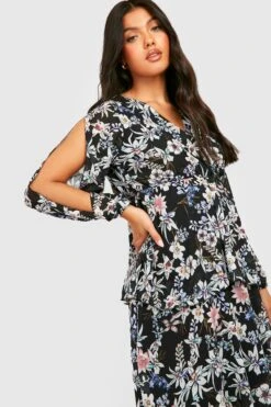 Vestito Longuette Premaman A Fiori Con Balze -Negozio al dettaglio Vestiti gzz30730 black xl 3