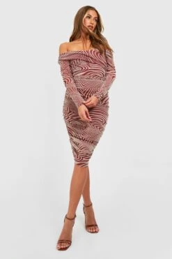 Vestito Midi In Rete Zebrata Con Ruches E Spalle Scoperte -Negozio al dettaglio Vestiti gzz30821 berry xl 2