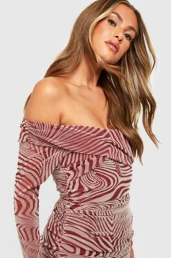 Vestito Midi In Rete Zebrata Con Ruches E Spalle Scoperte -Negozio al dettaglio Vestiti gzz30821 berry xl 3