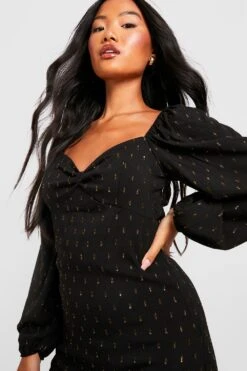 Vestito Midi Petite In Rete Plumetis Metallizzata Con Maniche A Sbuffo -Negozio al dettaglio Vestiti gzz30923 black xl 3