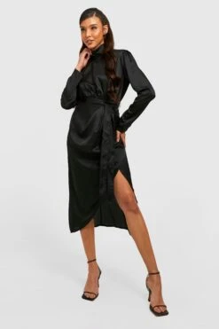 Vestito Scaldacuore In Raso Drappeggiato Con Scaldacuore -Negozio al dettaglio Vestiti gzz30939 black xl 2