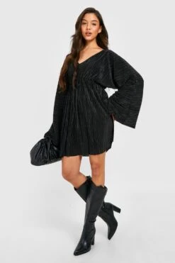 Vestito Skater Plissettato Con Scollo Profondo E Maniche Ad Ala Di Pipistrello 7 Vestito Skater Plissettato Con Scollo Profondo E Maniche Ad Ala Di Pipistrello -Negozio al dettaglio Vestiti gzz30977 black xl 3