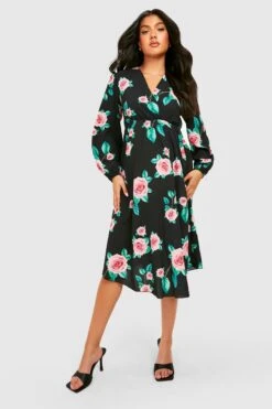 Vestito Scaldacuore Midi Premaman In Chiffon A Fiori -Negozio al dettaglio Vestiti gzz31089 black xl 2