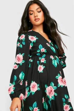Vestito Scaldacuore Midi Premaman In Chiffon A Fiori -Negozio al dettaglio Vestiti gzz31089 black xl 3
