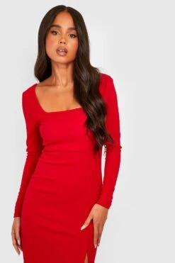 Vestito Maxi Petite A Maniche Lunghe Con Scollo Quadrato E Spacco Laterale -Negozio al dettaglio Vestiti gzz31125 red xl 3