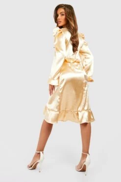 Vestito Midi In Raso Con Arricciature -Negozio al dettaglio Vestiti gzz31135 champagne xl 1