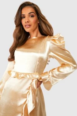 Vestito Midi In Raso Con Arricciature -Negozio al dettaglio Vestiti gzz31135 champagne xl 3