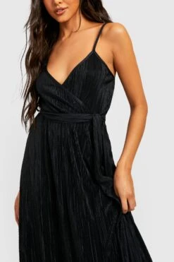 Vestito Midi Scaldacuore Plissettato Allacciato In Vita -Negozio al dettaglio Vestiti gzz31146 black xl 3