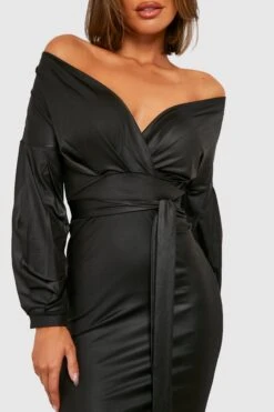 Vestito Midi Effetto Pelle Con Spalle Scoperte -Negozio al dettaglio Vestiti gzz31151 black xl 3