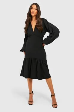 Vestito Midi A Maniche Lunghe Con Fondo Sceso -Negozio al dettaglio Vestiti gzz31154 black xl 2