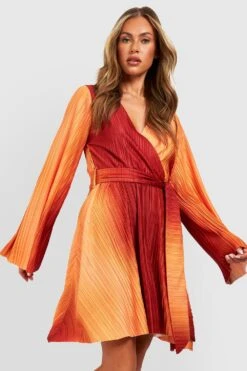 Vestito Skater Plissettato Sfumato Con Maniche Estreme