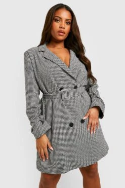 Vestito Blazer Plus Size In Pied-de-poule Con Cintura -Negozio al dettaglio Vestiti gzz31207 black xl 2