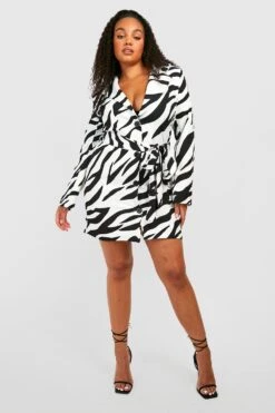 Vestito Blazer Scaldacuore Plus Size Con Stampa Astratta Monocromatica -Negozio al dettaglio Vestiti gzz31209 black xl 3