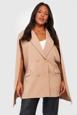 Vestito Blazer Plus Size A Doppiopetto Con Mantella -Negozio al dettaglio Vestiti gzz31211 stone xl 2