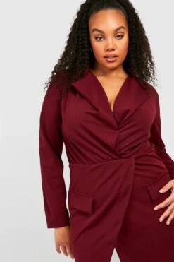 Vestito Blazer Scaldacuore Plus Size Con Scollo Profondo -Negozio al dettaglio Vestiti gzz31213 maroon xl 2