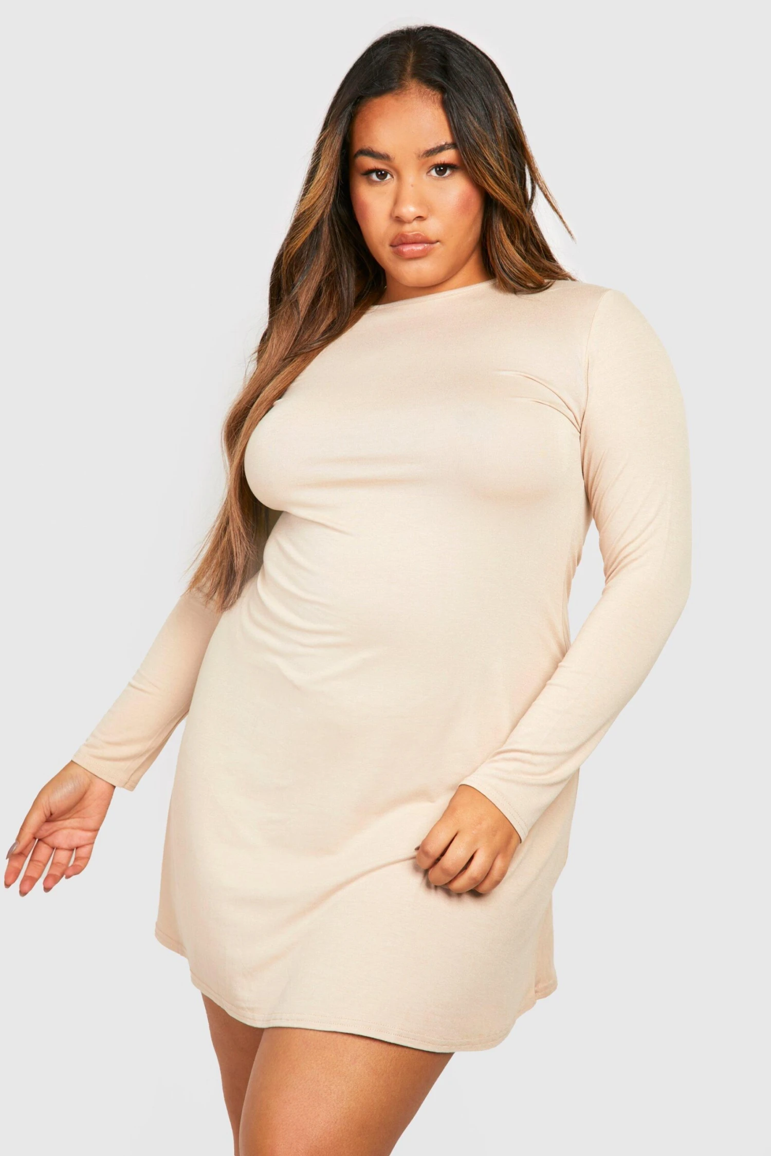 Vestito Skater Plus Size Basic A Maniche Lunghe 1 Vestito Skater Plus Size Basic A Maniche Lunghe